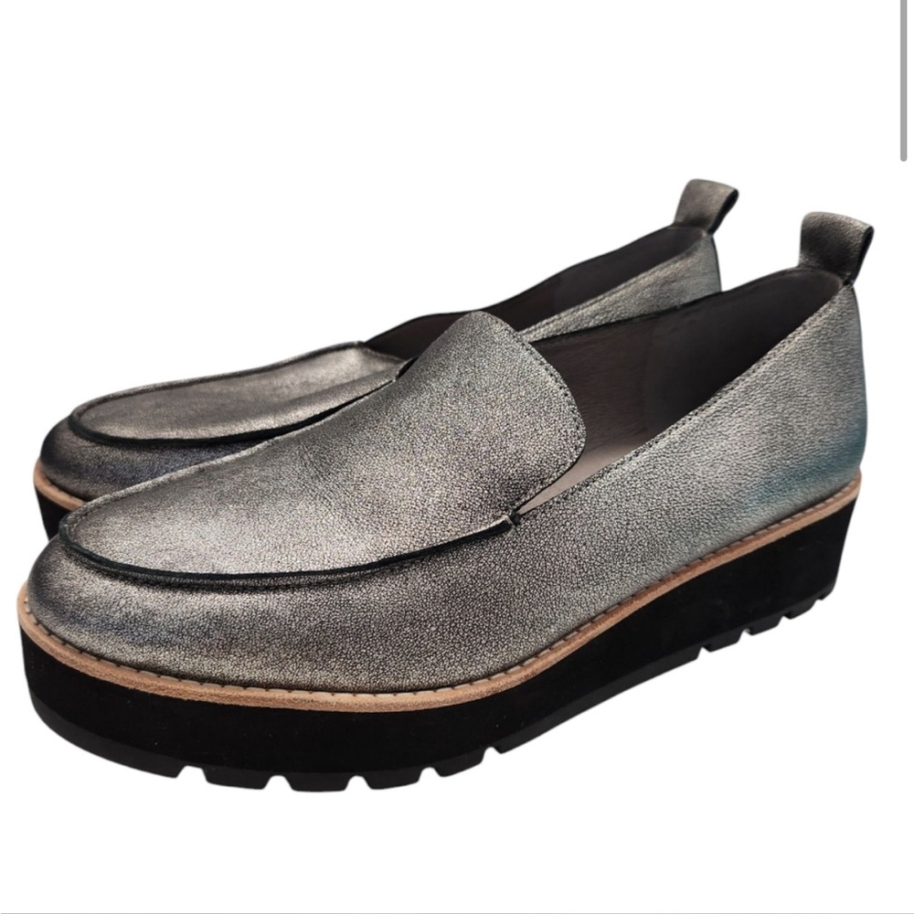 Eileen Fisher Gray Silver Platform Loafers